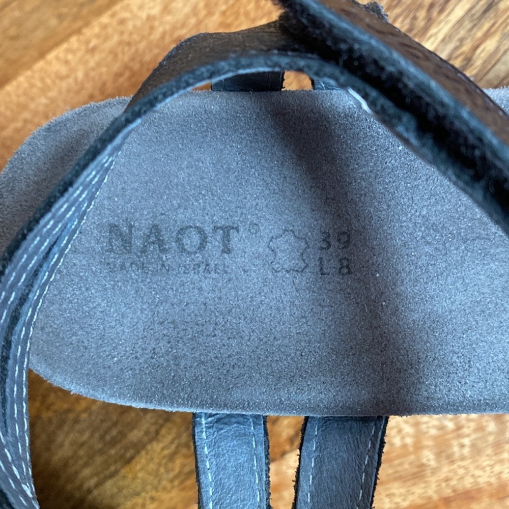 NAOT Black Leather Open Toe Sandals Shoes Platform - Picture 9 of 14